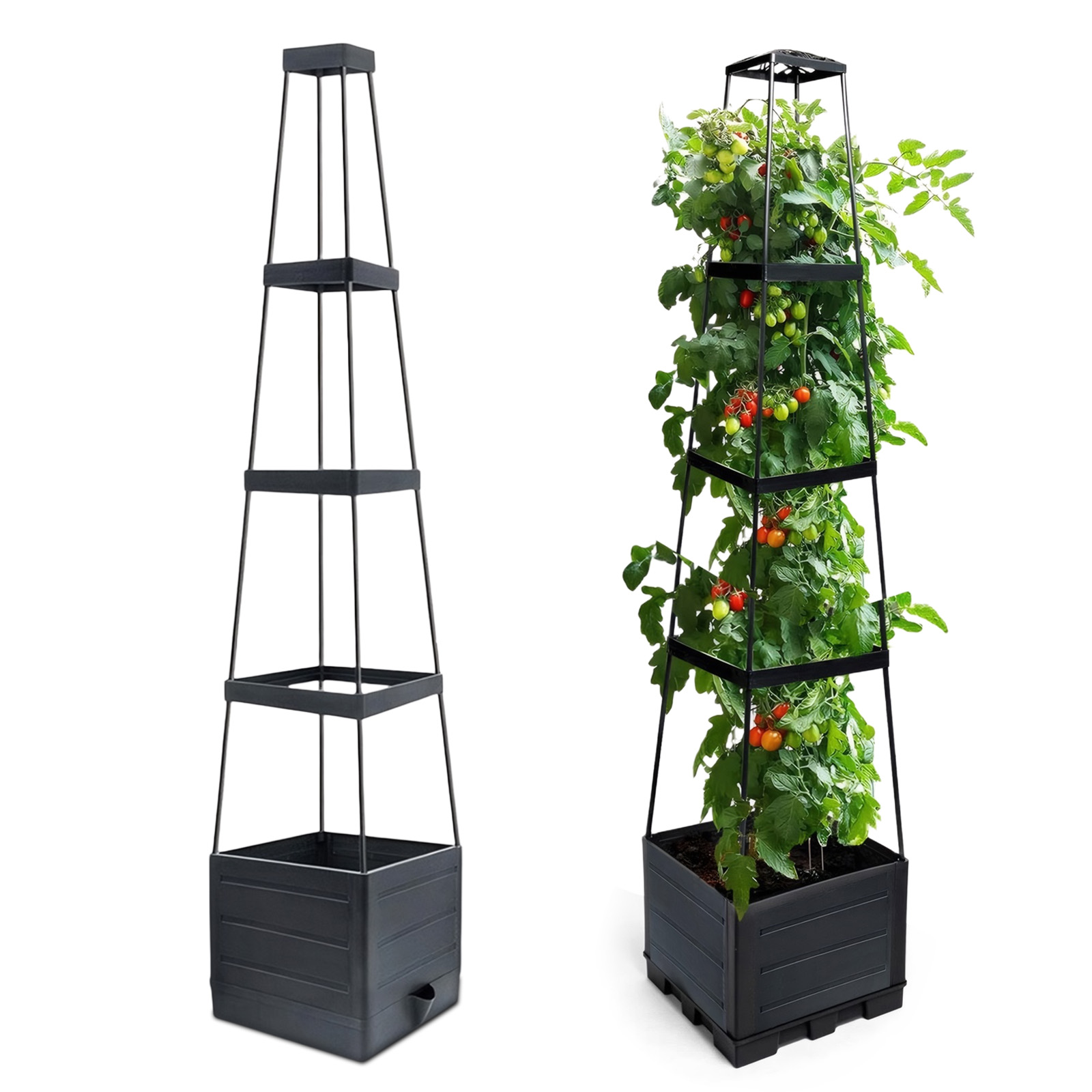 Self-Watering Planter - 高床式プランターボックス、トレリス付きトマトケージプランター、自動給水プランターボックス（屋内外兼用）