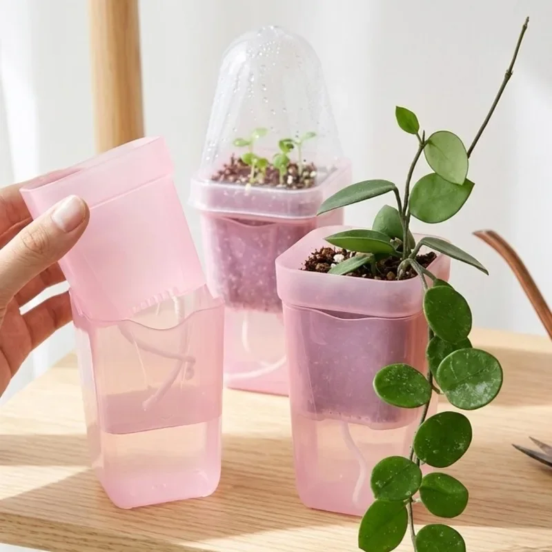 透明ピンクの自動給水プランター。排水穴付き。植物用鉢、園芸用 - Self-Watering Planter のレビューと価格