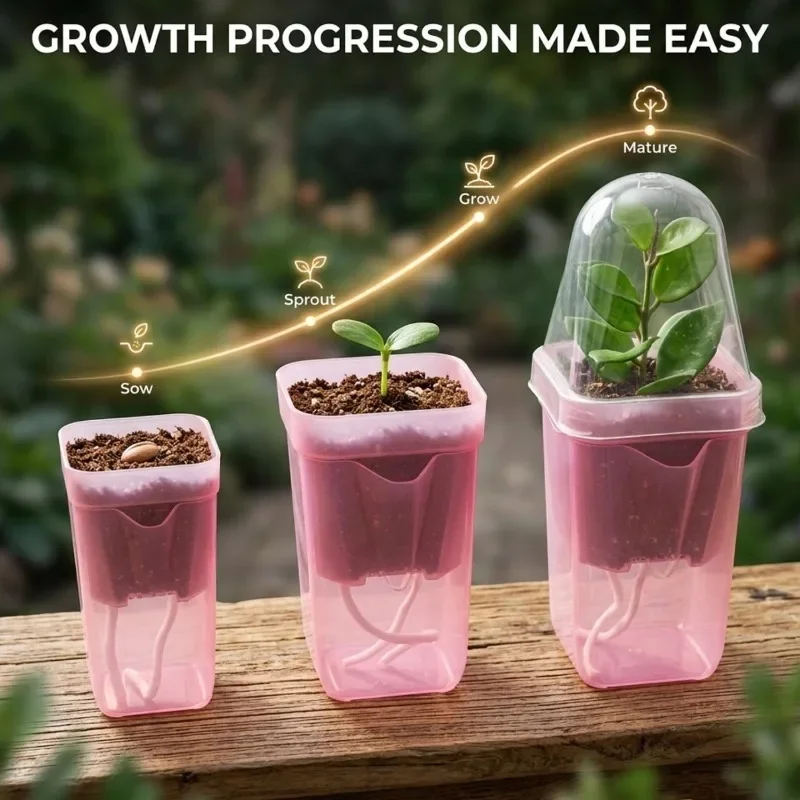 透明ピンクの自動給水プランター。排水穴付き。植物用鉢、園芸用 - Self-Watering Planter のレビューと価格