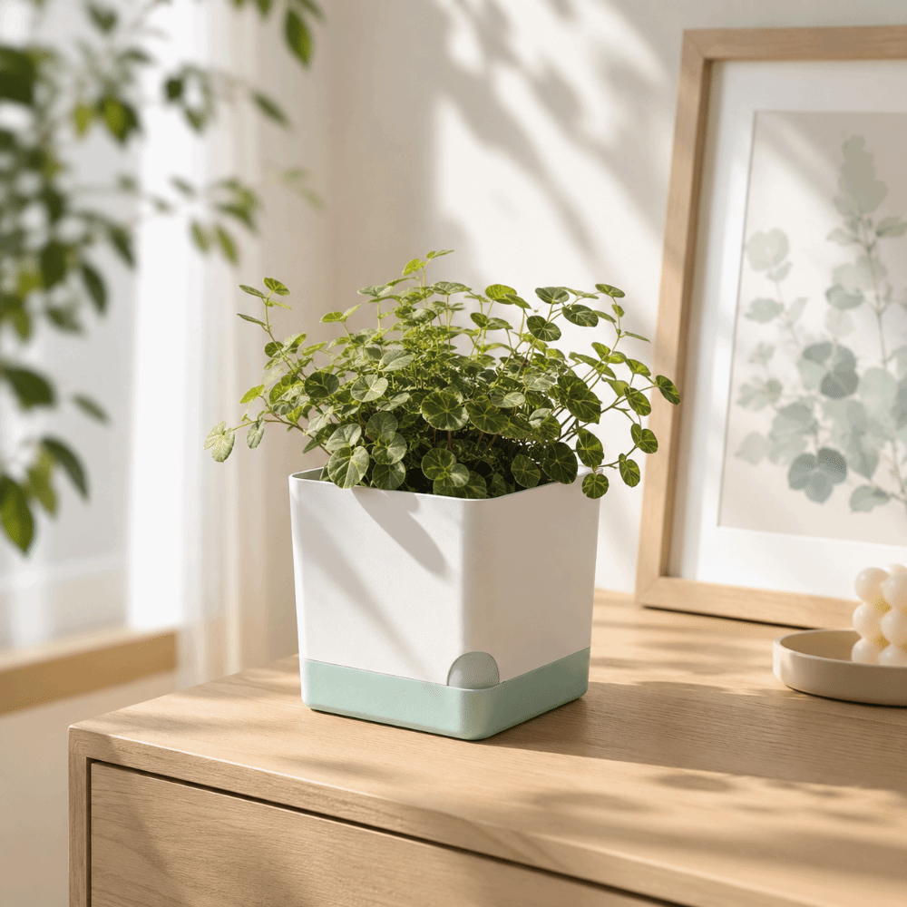 シンプルな正方形の自動給水植木鉢、排水穴付き、2層デザイン、 - Self-Watering Planter のレビューと価格