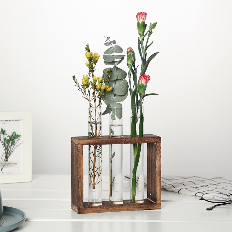 5チューブガラス水耕プランター 木製スタンド付き 自動給水壁 - Self-Watering Planter のレビューと価格