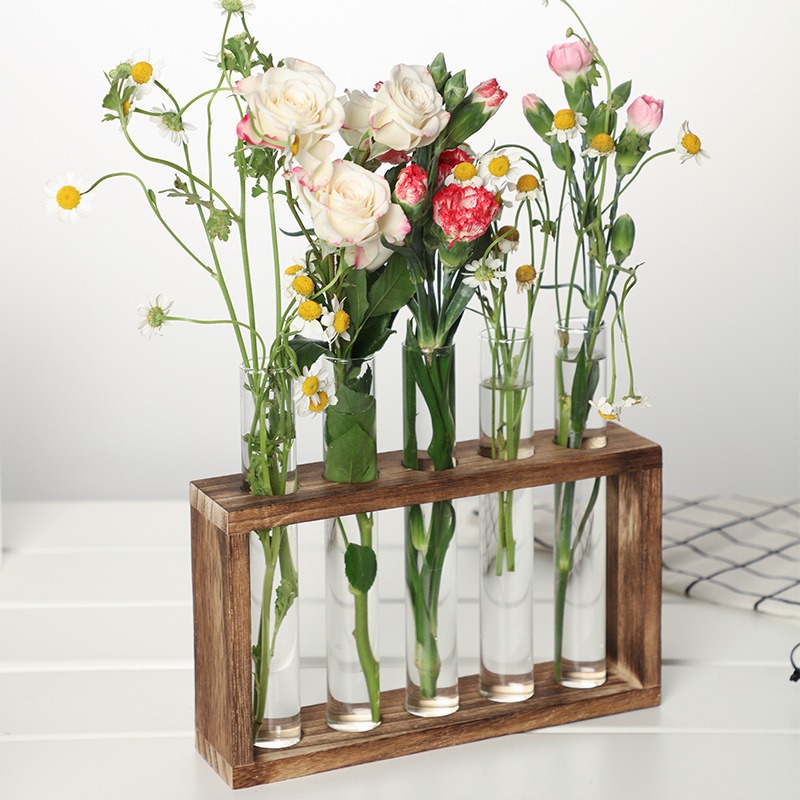 5チューブガラス水耕プランター 木製スタンド付き 自動給水壁 - Self-Watering Planter のレビューと価格